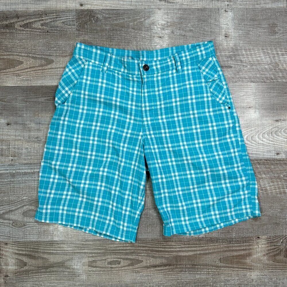 Lululemon Golf Shorts Mens 34 Checked Plaid Blue White Athleisure Preppy Casual